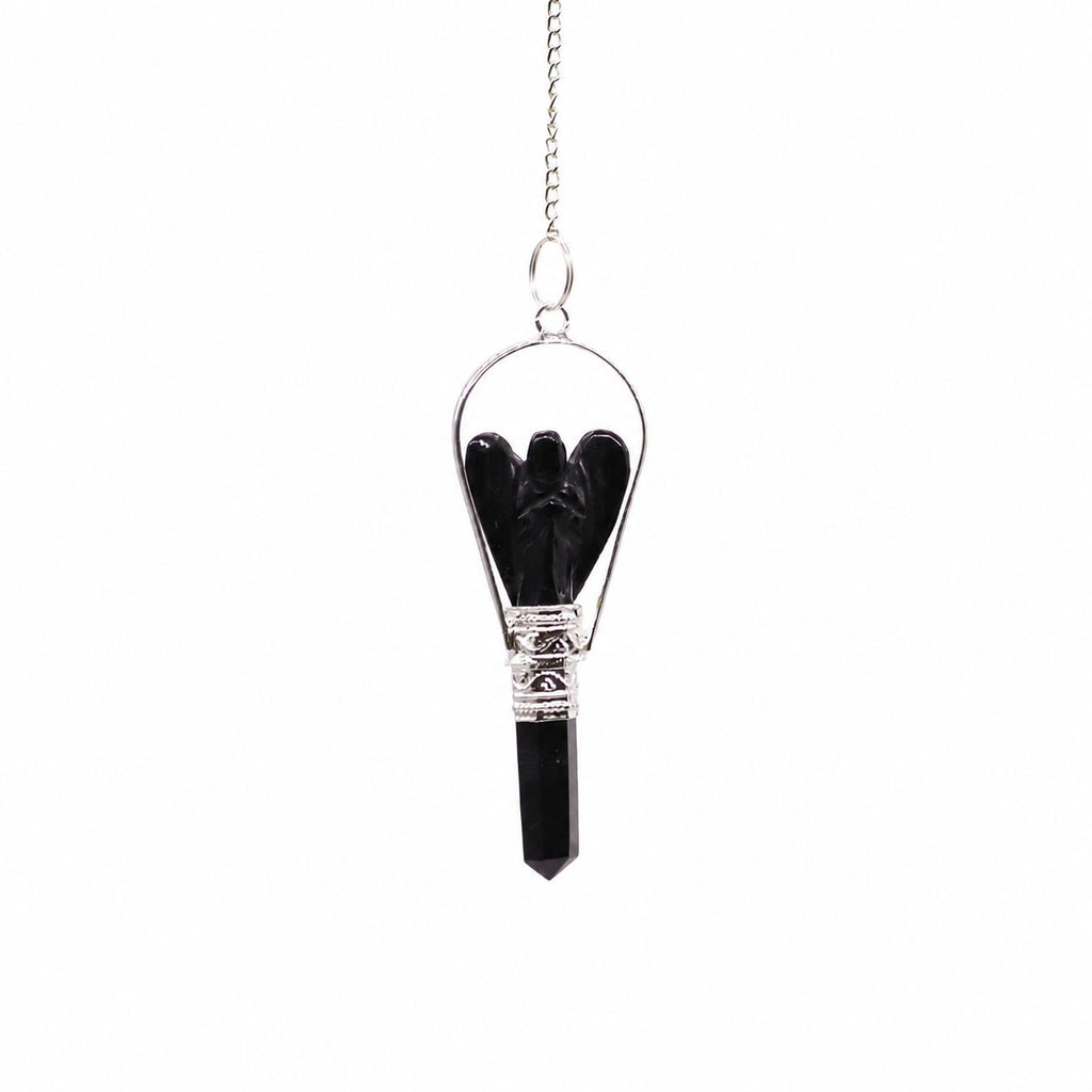 Péndulo de ángel con anillo de ágata negra