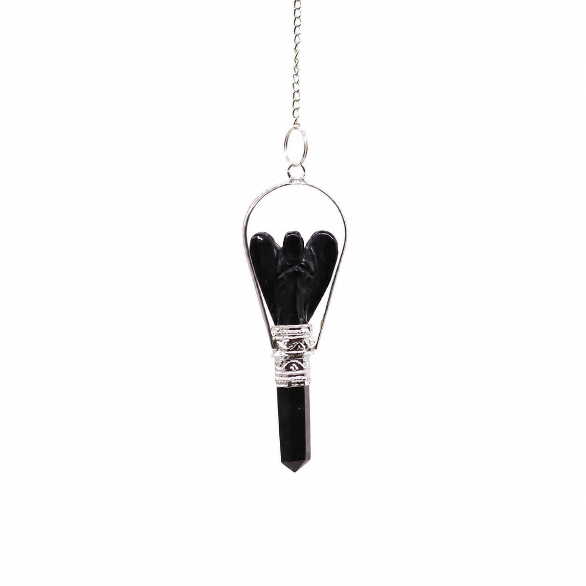 Péndulo de ángel con anillo de ágata negra
