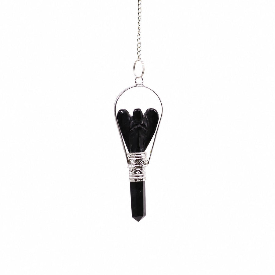 Péndulo de ángel con anillo de ágata negra