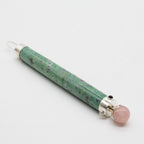 Varita de Corazón Verde - Rubí Fuchsite Cuarzo Rosa con bola de cristal en la parte superior - 23 cm