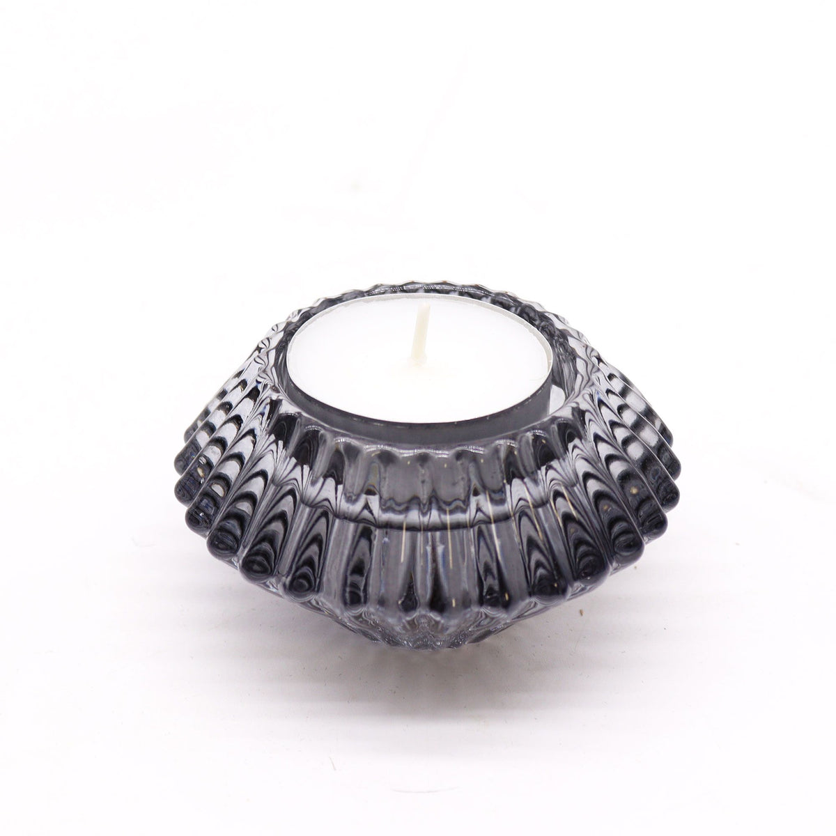 Portavelas reversible con diseño de flor para cena / vela de té - Gris medianoche