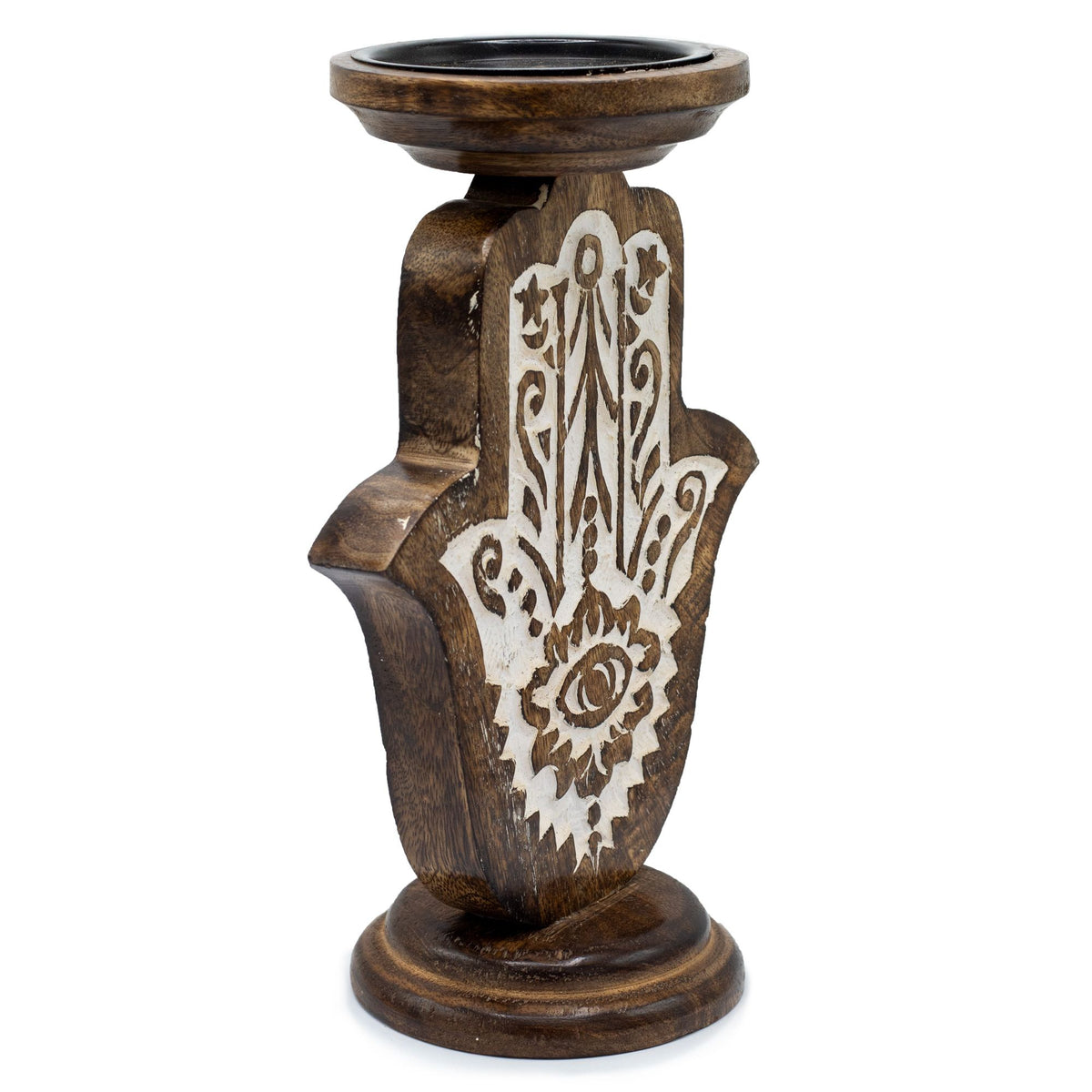 Candelabro de Madera de Mango - Hamsa - Grande 25x18cm