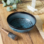 Gran cuenco tibetano de aluminio - diseño tibetano de doble Dorjy - azul (27 cm)