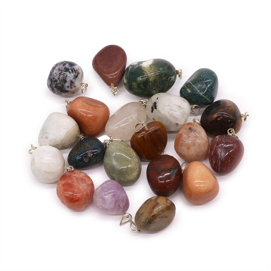 20x Colgantes Mixtos de Cristal Plateado y Piedras Talladas