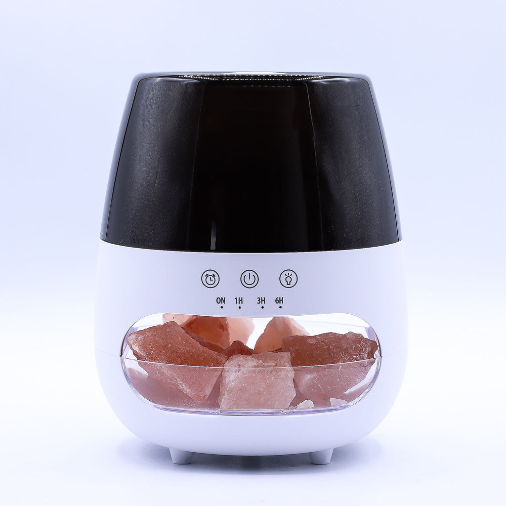 Difusor de aroma con efecto de llama de piedra de sal - USB blanco - Cambio de color y temporizador