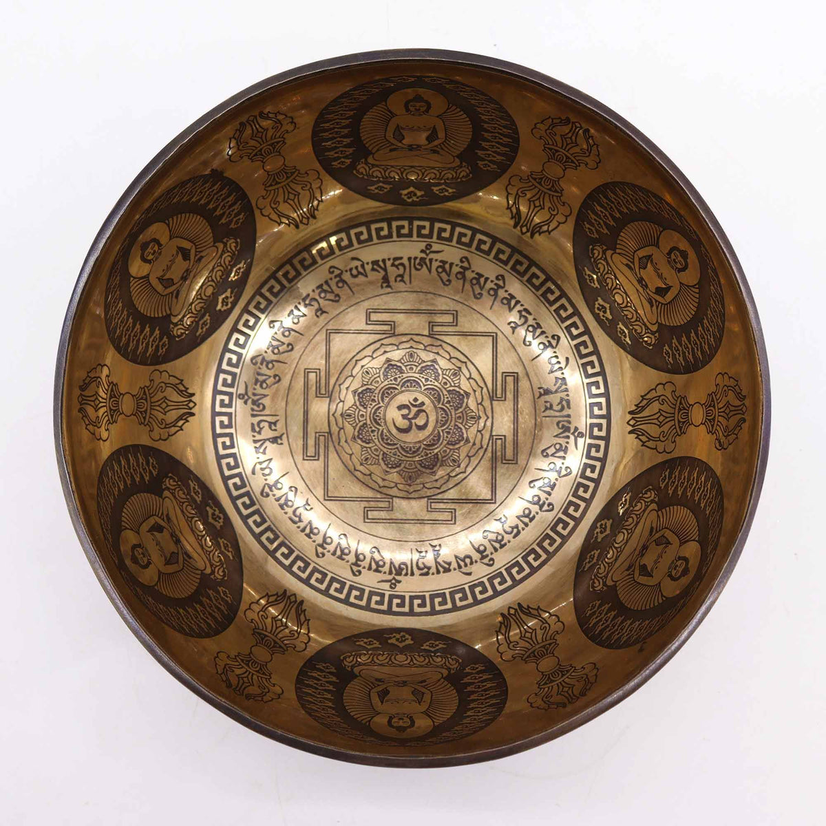Cuenco Tibetano Curativo Grabado - 21cm - Om y Buda