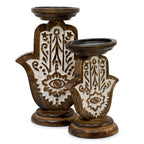 Candelabro de Madera de Mango - Hamsa - Pequeño 18x11cm