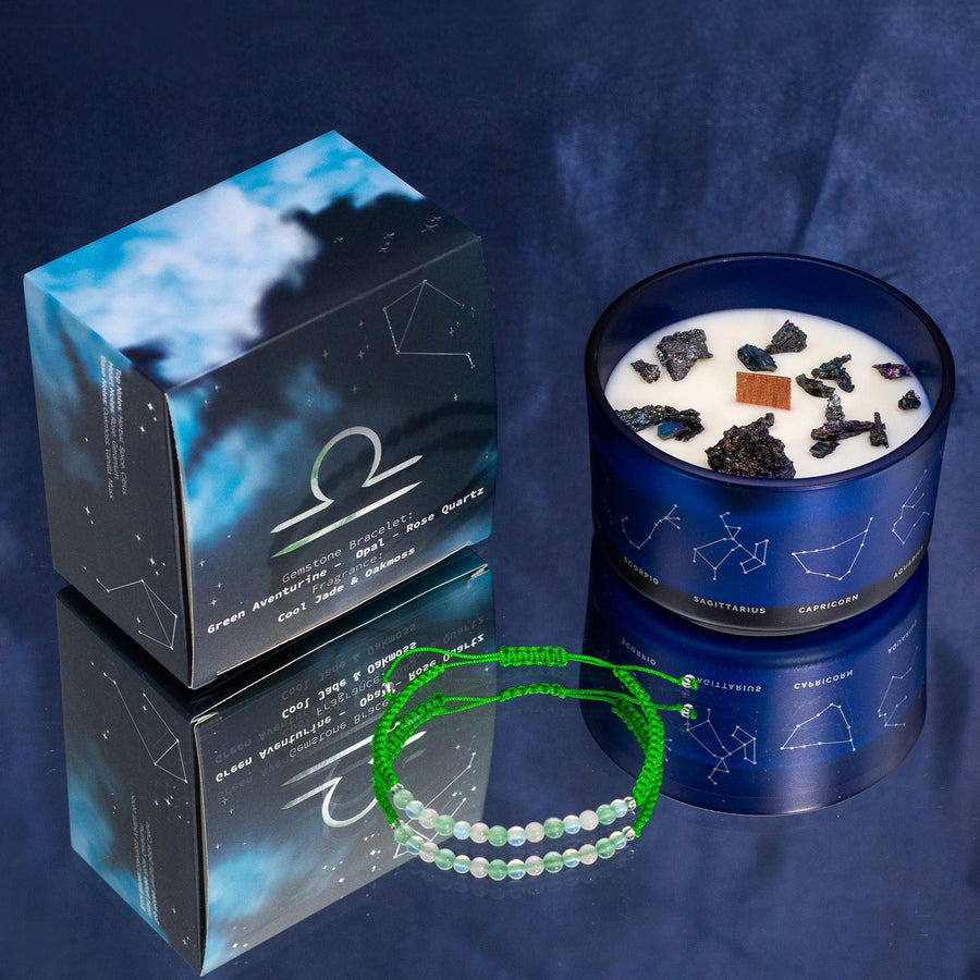 Vela de Cristal del Zodiaco con Pulsera de Piedras Preciosas - Libra